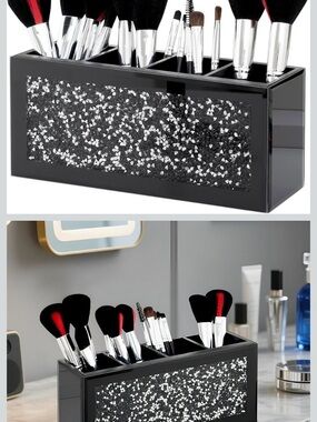 Source Unknown Black Glitter Makeup Brush Organizer